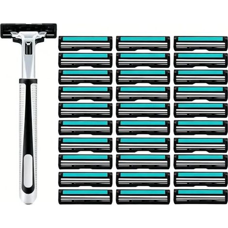rasoir electriques hommes-Rasoir manuel pour hommes — Rasoir à double lame avec cartouches de rechange, manche et support —2 manches de rasoir + 42 lames + étui à rasoir