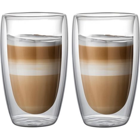 2 Stück 16 oz/450 ml Isolierglasbecher, doppelwandige Glaskaffeetassen, Tee-, Cappuccino-, Milch- und Saftbecher für das Home Office, 14,5 x 8,5 cm (5,7 x 3,3 Zoll)