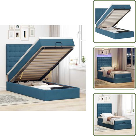vidaXL Cadre de lit ottoman avec matelas bleu foncé 90x190 cm velours (1/5)