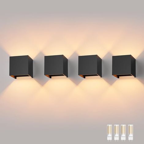 4PCS Applique Mural avec Ampoule LED G9 Remplaçable Lampe Murale Interieur/Exterieur Blanc Chaud 3000K Angle de Faisceau Réglable Appliques Murales pour Salon Chambre (Noir) (1/5)