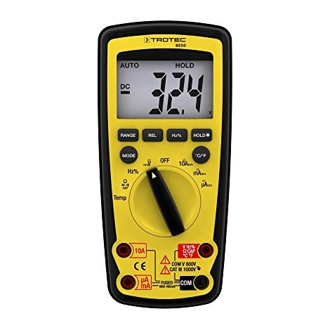 TROTEC Digital-Multimeter BE50 Voltmeter Messgerät berührungsloser Spannungsprüfer Durchgangsprüfer Ohm Volt Ampere AC/DC Spannung Strom Widerstand CAT III 1.000 V/CAT IV 600 V Hold-Funktion
