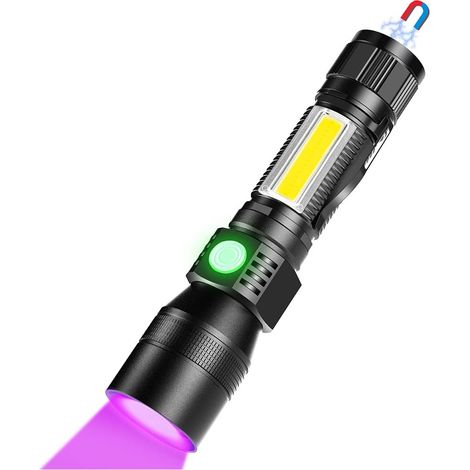 Lampe de poche USB 3 en 1 pour attraper les rayons UV (lumière blanche et UV), lampe torche LED étanche super lumineuse avec 7 modes pour animaux domestiques, camping, pêche de nuit (1/5)