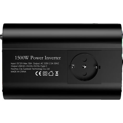 Inversor de corriente para coche, CC 12V a CA 220V, pantalla inteligente, 12V 1500W (1/2)