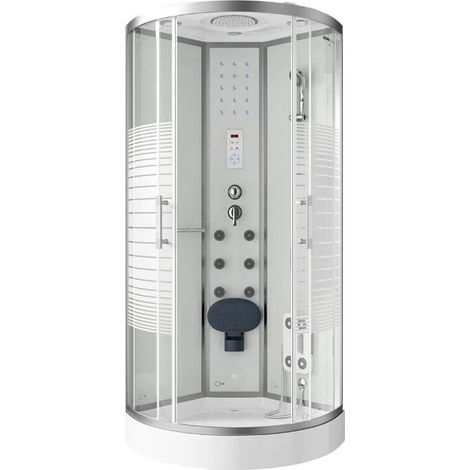 Home Deluxe – Cabine de douche 90 x 90 cm – Douche à effet pluie avec radio et éclairage LED – Vitrage en verre de sécurité – Siège rabattable (1/5)