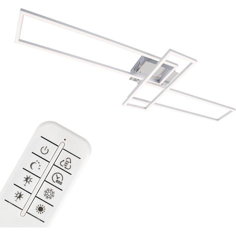 Éclairage plafonnier LED, plafonnier à intensité réglable, télécommandé, incluant une commande pour la température de couleur, chrome et aluminium, 1 100 x 350 x 100 mm (LxlxH) (1/5)