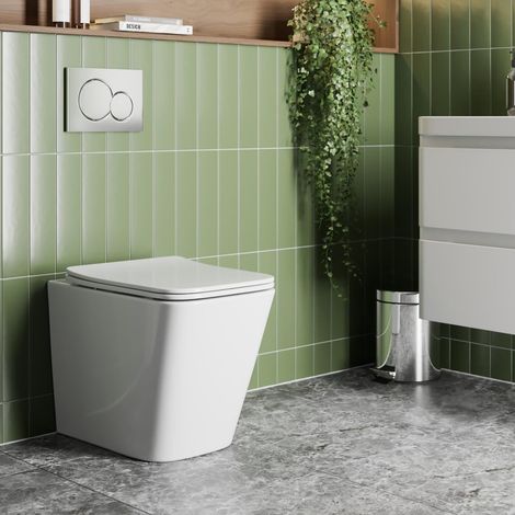 Modern Bathroom Back to Wall BTW Toilet Pan Soft Close Seat Gloss White (1/4)