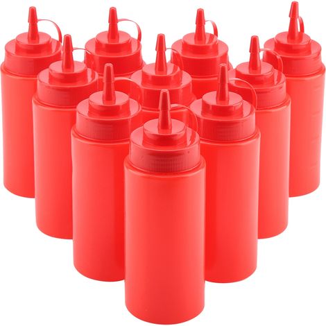 460 ml Kunststoff-Gewürzspender – 10er-Packung für Soßen, Öl, Sahne, Essig (Rot) (1/5)