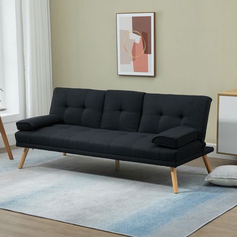 Schlafsofa, Gästebett, verstellbare Rückenlehne, klappbarer Tisch, 181x77x78 cm, Schwarz
