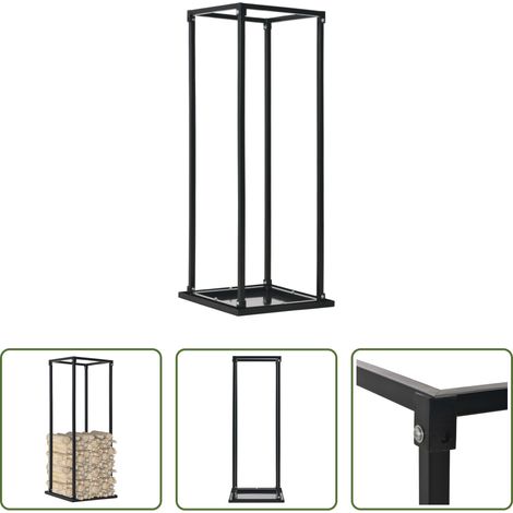 vidaXL Support bois - Portant de bois de chauffage avec base Noir 37x37x113 cm Acier (1/5)