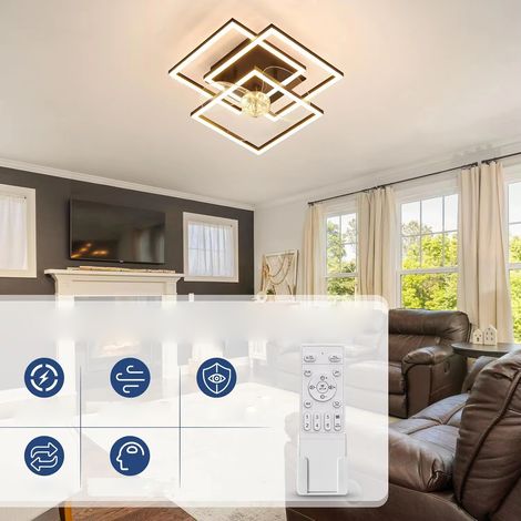 Ventilateur de plafond noir à trois têtes, plafonnier carré, 29 W, éclairage d'ambiance avec télécommande et fonction de variation d'intensité, idéal pour cuisines et appartements (1/5)