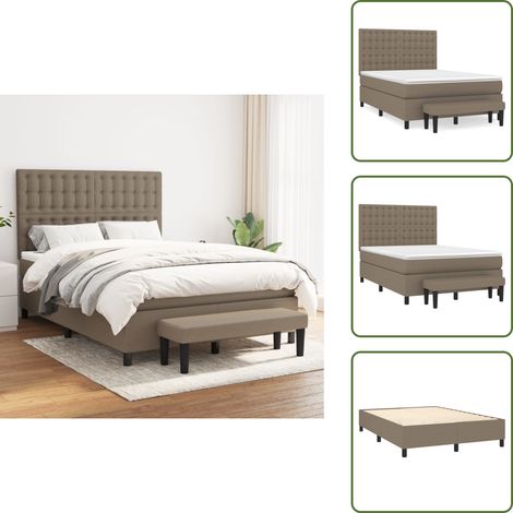 The Living Store Sommier à lattes de lit avec matelas Taupe 140x190 cm Tissu - Matelas à ressorts ensachés