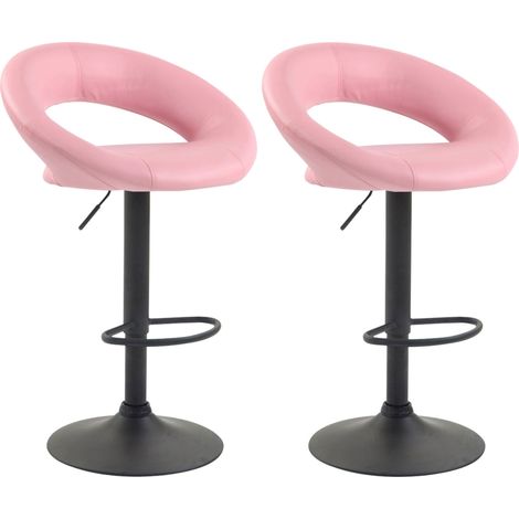 Juego de 2 taburetes de bar de diseño moderno en sintético rosa con base de metal negro mate TDB10540