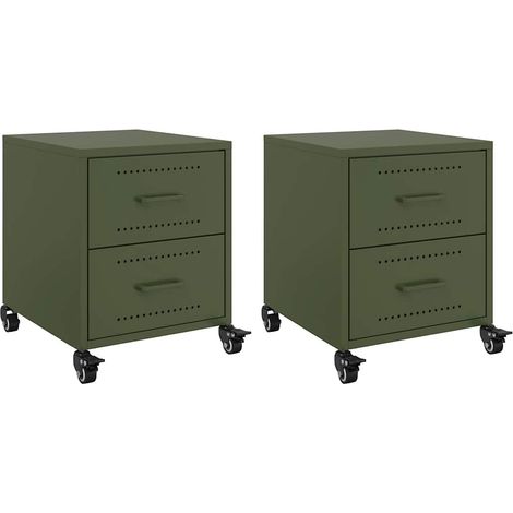 Juego de 2 mesitas de noche con ruedas y dos cajones 36 x 39 x 43,5 cm acero verde DEC035762