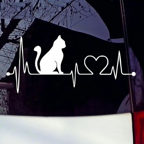 Autocollants pour voiture Chat avec électrocardiogramme de dessin animé, autocollants muraux tendance, décoration de salle de bain, style anime (blanc)