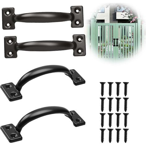 Lot de 4 poignées de porte de grange vintage noires, 15 cm, en métal noir mat antirouille, pour abri de jardin, portail ou armoire. (1/4)
