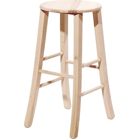 Sgabello grezzo da verniciare alto 67 cm con seduta rotonda e gambe a sciabola