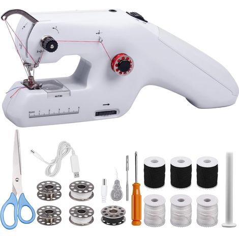 Machine à Coudre, Mini Machine à Coudre Électrique Portable Équipé D'une Aiguille et D'un fil, Adaptée aux Débutants, Applicable aux Vêtements, Rideaux, Jouets en Peluche, Blanc (1/5)