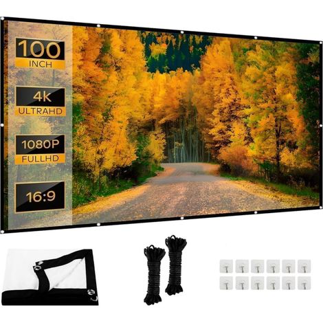Toile de projection haute résolution épaissie pliable 16:9 HD anti-plis pour home cinéma, bureau et camping (254 cm, 254 cm) (1/5)