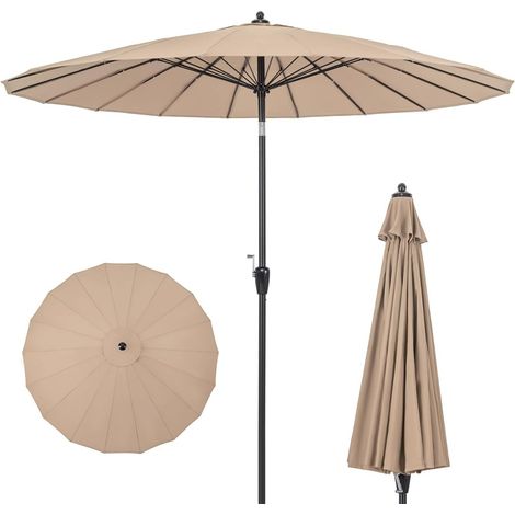 GOPLUS Parasol de Jardin Extérieur, 265CM Grand Parasol Inclinable en Aluminium avec Manivelle, 18 Baleines, Toile Imperméable et Résistante, pour Balcon, Terrasse, Base Non Incluse (Marron) (1/5)