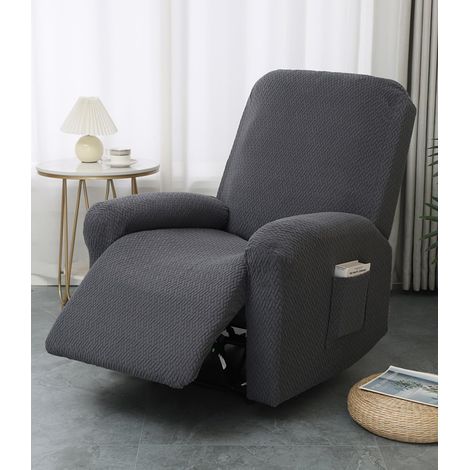 Housse pour fauteuil inclinable électrique, housse pour canapé inclinable en jacquard gris clair, housse extensible élastique 4 pièces avec poches (1/5)