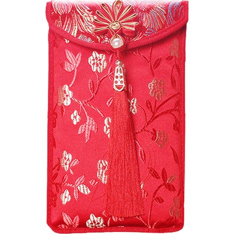 Enveloppe rouge en soie, broderie d'argent porte-bonheur festif chinois pour le nouvel an lunaire, mariage, Festival de printemps C (1/4)