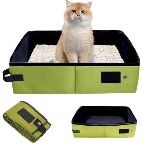 Bac à litière chat pliable - 1 unité - Tissu Oxford - Portable et étanche - Voyage camping extérieur - Vert 45x35x13cm (1/5)