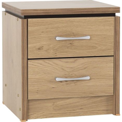 Seconique Charles 2 Drawer Bedside Cabinet Oak Veneer with Walnut Trim (1/5)