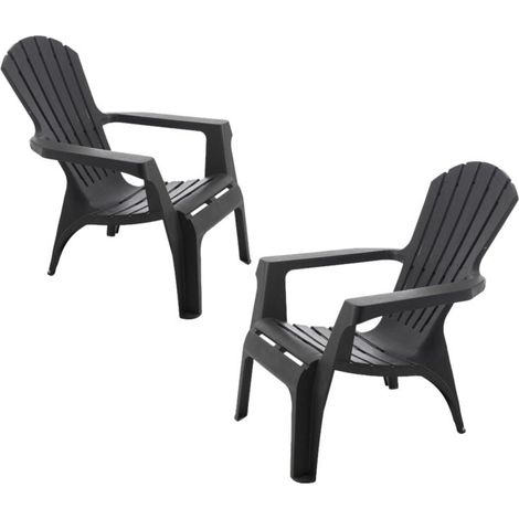 Fauteuil Adirondack résine polypropylène – Couleur anthracite – Empilable et anti-UV – Dimensions H 85 x P 74 x L 81 cm – Wilsa Garden