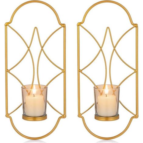 Lot de 2 Bougeoirs Photophore Chandelier Porte Bougie Mural Murale Muraux en Métal, Bougeoir pour Mur Chambre Salle de Bains Salon Decoration, (1/5)