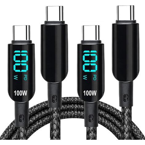 cavi da USB C a USB C da 1,2 m, 100 W, ricarica rapida PD 20 V/5 A con display LED, cavo Type C in nylon intrecciato per iPhone 17 Pro Max/16/16 Pro Max/15, MacBook, Galaxy S25/S24, iPad, Huawei