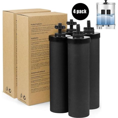 4er-Pack Filter für Schwerkraft-Wasserfiltersysteme, kompatibel mit Weeplow-, Berkey-, Berkefeld- und Doulton-Filtersystemen, reduziert Verunreinigungen um 99,99 % (1/4)