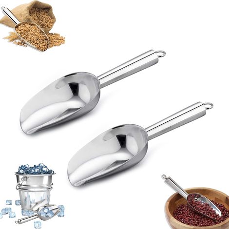 Pelle Alimentaire, 2 Pièces Pelle à pâtisserie, Cuillère à Glace, Pelles à Nourriture, Cuillère en Acier Inoxydable non Magnétique pour Bar, Cuisine, Buffet et Fête, Argent (1/5)