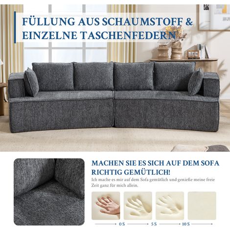 Canapé modulaire sans pieds, sofa moderne salon avec assise profonde, canapé nuage en velours côtelé, similicuir suédé deux places, gris anthracite (1/5)