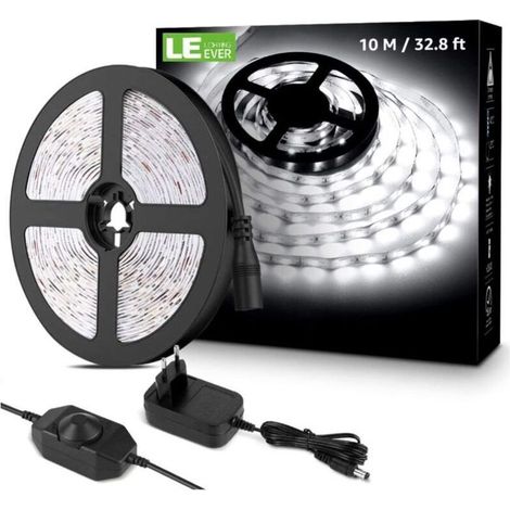 Ruban LED 10M blanc froid 6000K – 600 LEDs SMD 2835 – Dimmable avec variateur – Éclairage intérieur pour meubles et escaliers (1/4)