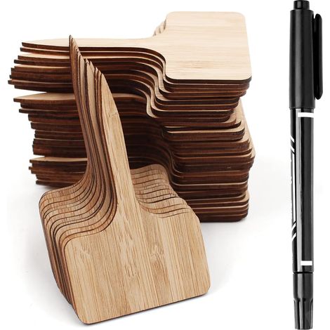 Lot de 50 étiquettes pour plantes en bambou, étiquettes en bois en forme de T pour le jardin (1/5)