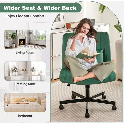Chaise pivotante réglable en hauteur sans accoudoirs roulettes silencieuses coussin rembourré tissu bureau salon 50x50x90cm