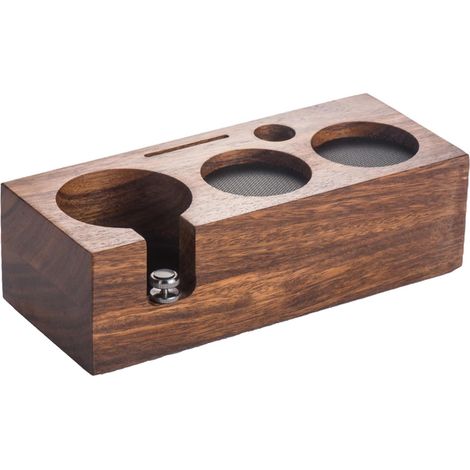 Estación de prensado de madera de nogal de 58 mm para portafiltros de 58 mm, estación de espresso barista para accesorios de espresso con almohadilla de silicona (58 mm)