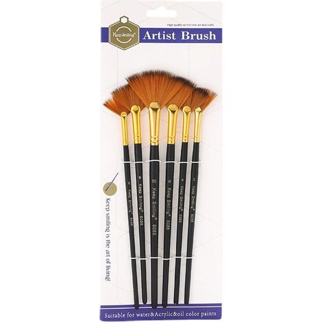Pinceaux En Forme D’Éventail - 6 Pièces - Poils En Nylon - Manche En Bois - Pour Peinture Acrylique Huile Aquarelle Corps Verre Céramique - Lot Complet (1/5)