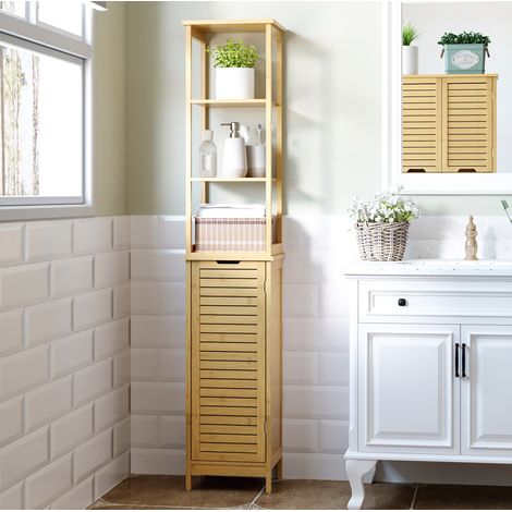 Badezimmerschrank aus Bambus 34 x 30 x 173 cm, 3 Fächer, Schrank HAVRYA (1/5)