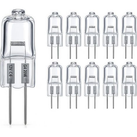 Lot de 10 ampoules halogènes G4 12V 20W, blanc chaud 2700K 280LM, basse tension