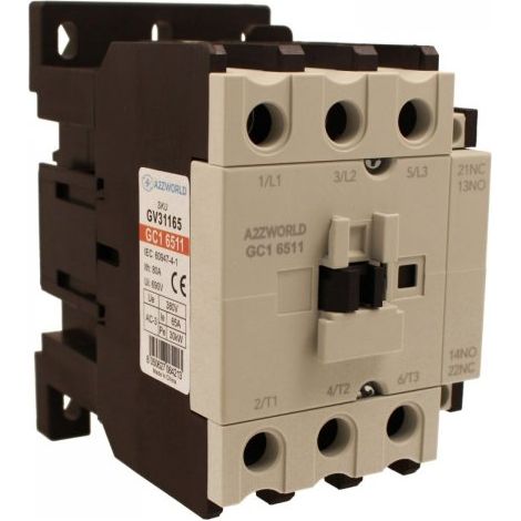 Contattore Motore 3P 4M, Teleruttore Trifase Industriale AC 380V 3NO, Bobina 220V AC, Contatto Ausiliare 1NO+1NC, IP20 (65A)