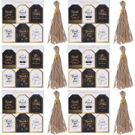144pcs Gift Tag Cards Thank You Pattern Thick Odorless Durable Presents Wrapping Label Cards with Hemp Rope (1/5)