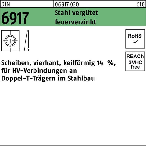 DIN 6917 Scheibe vierkant keilförmig für I-Träger Stahl C45 21mm feuerverzinkt (1/2)