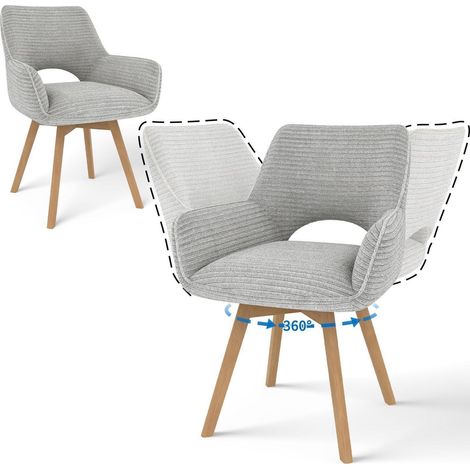 2er Set Drehstühle mit Armlehnen Grau, Cord, Holzbeine (1/5)