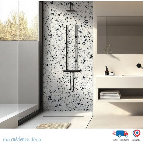 Panneau de douche : Terrazzo di Arogno - Couleur Gris anthracite - Alu composite - 100 - 245 (1/4)