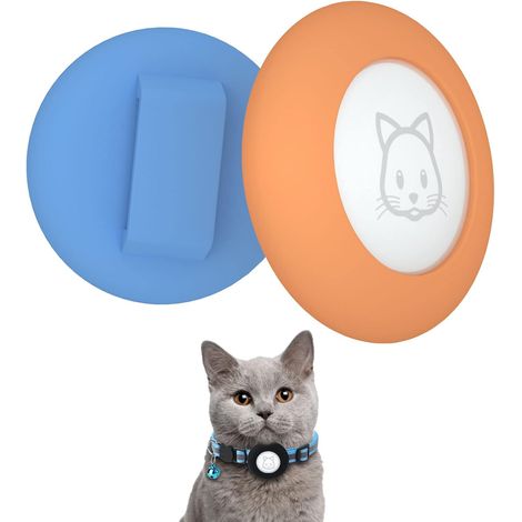 2022 Airtag Cat Collar Holder, Small Cat Collar Holder Compatible with Apple Airtag, 2 Pcs Waterproof Protective Cover for Pet Collar Within 1cm (Orange & Sky Blue) (1/5)