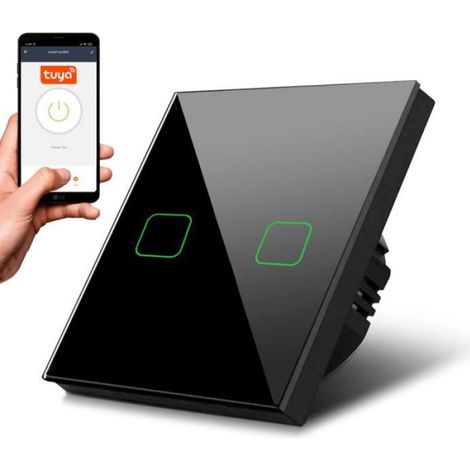 Lichtschalter – Maclean – MCE717B – Smart WiFi – Gehärtetes Glas – 85 x 85 mm – Schwarz (1/4)
