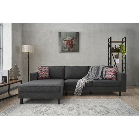 Ecksofa Links Glattes Gewebe Anthrazit