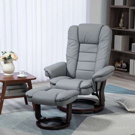 MEUBLIV Sillón relax giratorio 360° gris con reposapiés, respaldo reclinable 135° (1/5)