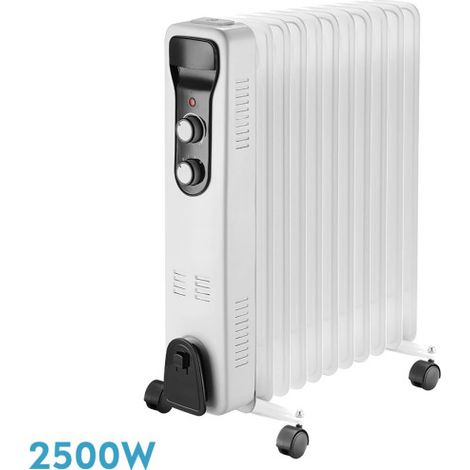 Radiatore a olio brasilia 2500w 11elem.bianco/nero 3potenze termostato antiribaltamento controllo di sicurezza.maniglia 59,5x48x24cm